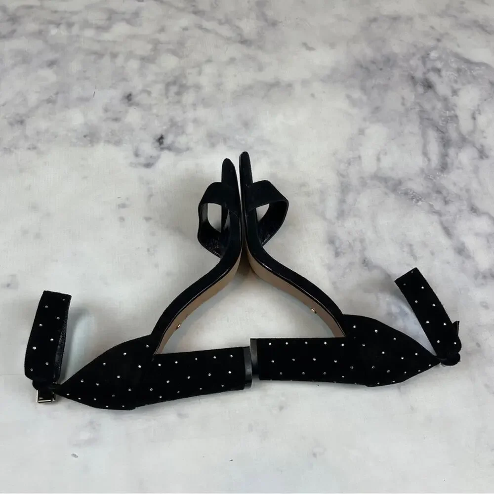 Anthropologie x RAYE Genesis Crystal Dot Suede Sandals Black Block Heel Sz 8